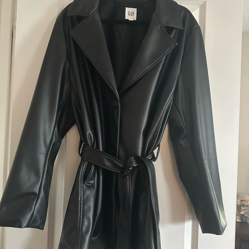 GAP Black Trench Coat Classic Mid-Length Style